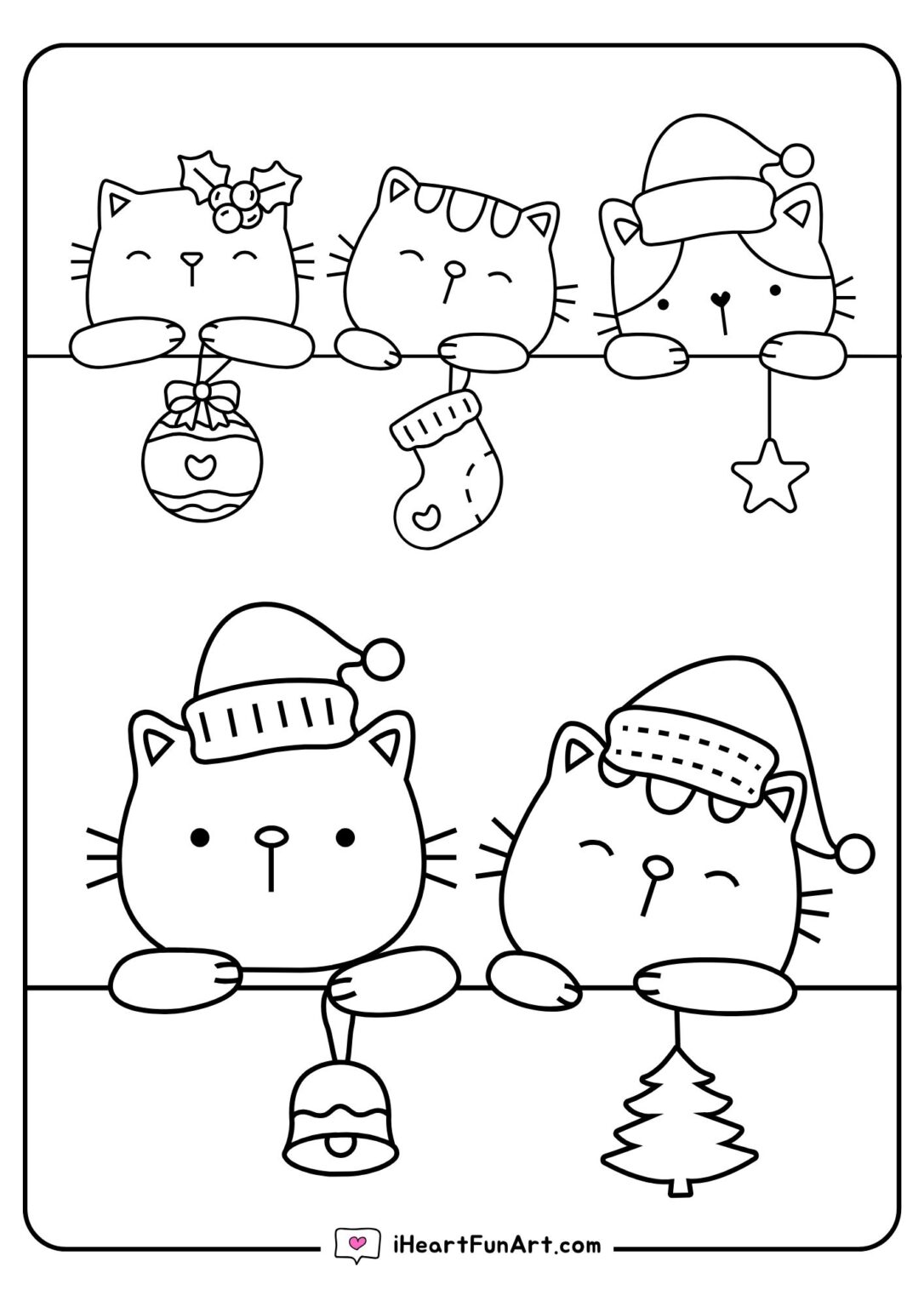 Christmas Cat Coloring Pages - 100% Free Printables