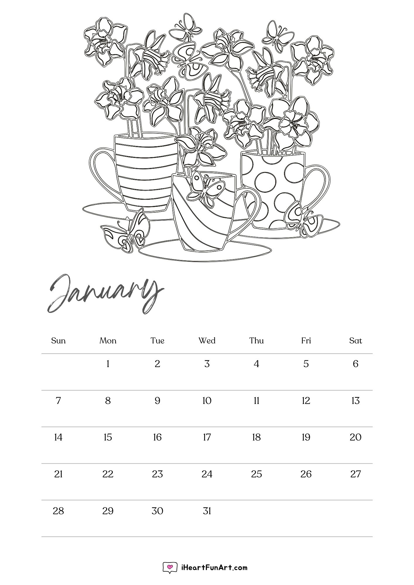 January Calendars 100 FREE PRINTABLES