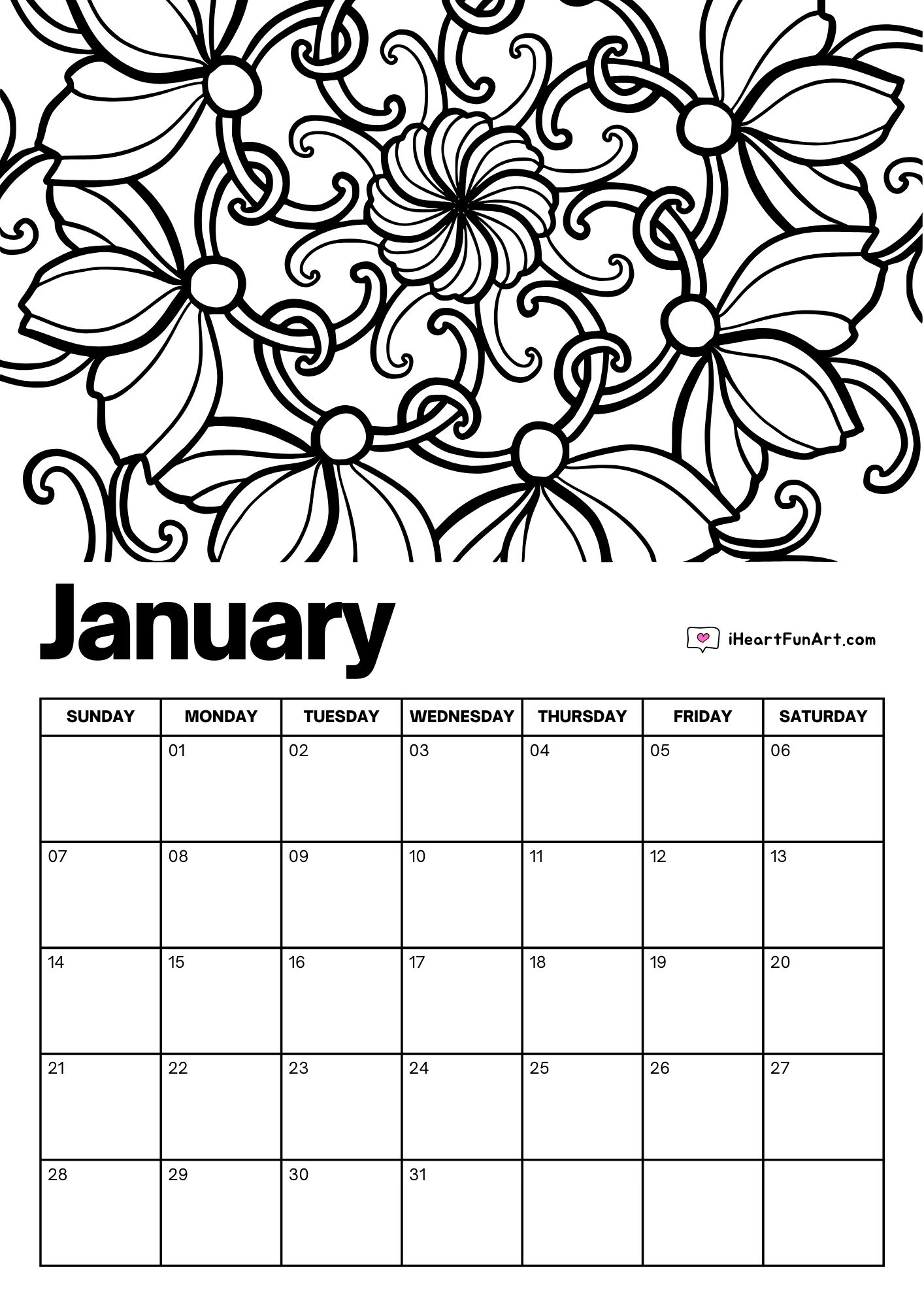 January Calendars 100 FREE PRINTABLES