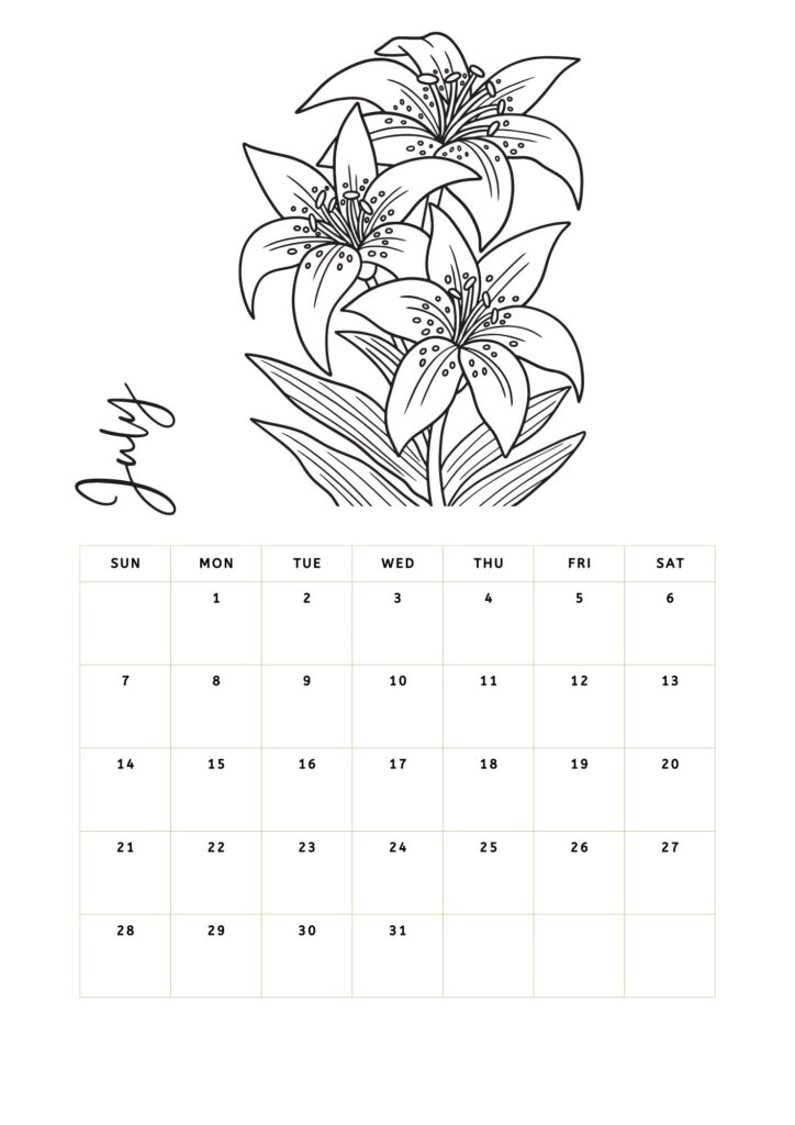 July Calendars - 100% FREE PRINTABLES