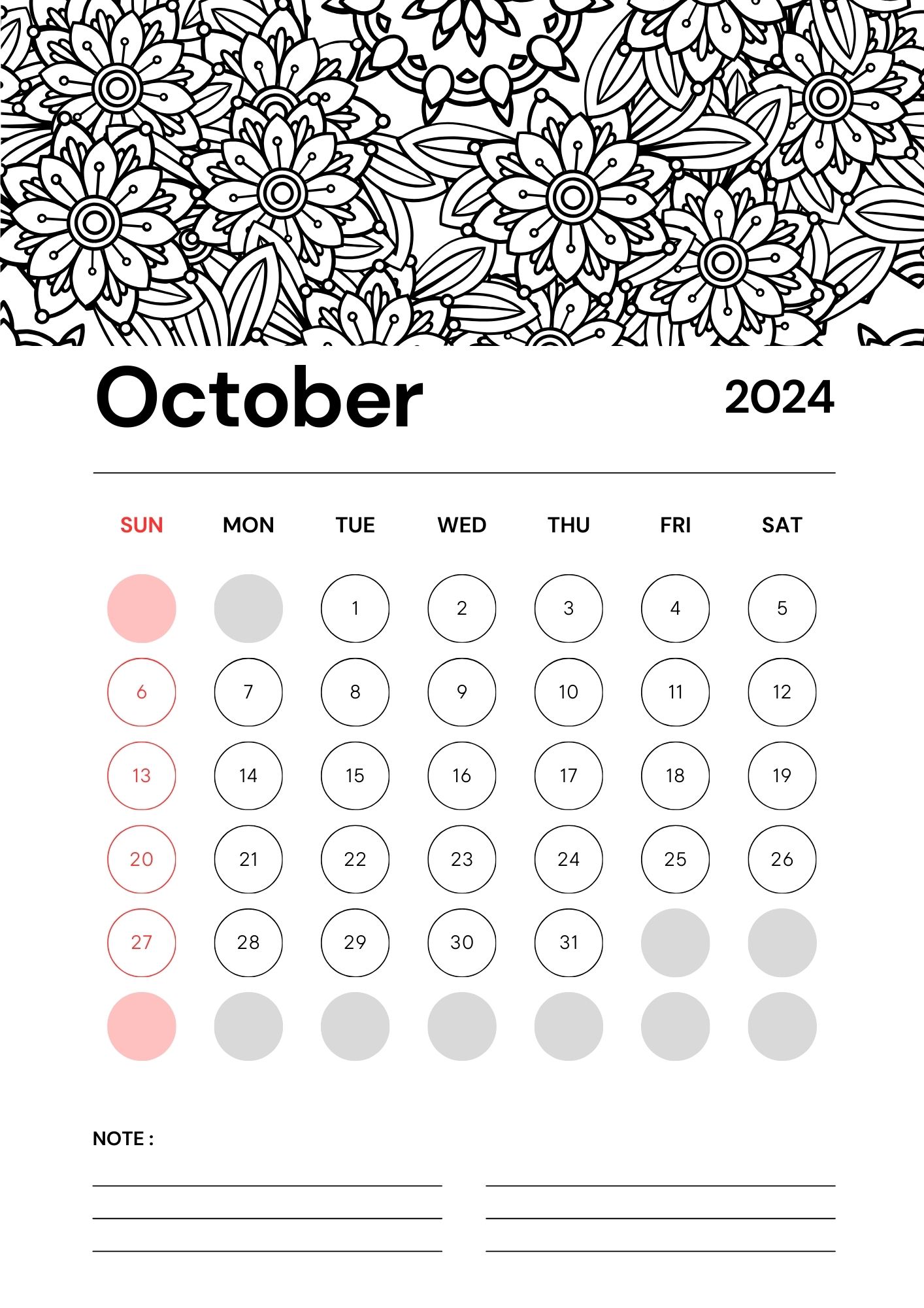 october calendar